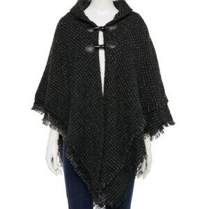 Sonoma Black Fringe Toggle Sweater Wrap Poncho Shawl